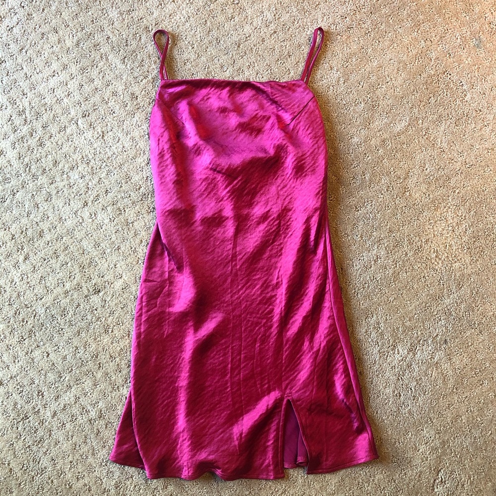 Red satin slip dress
